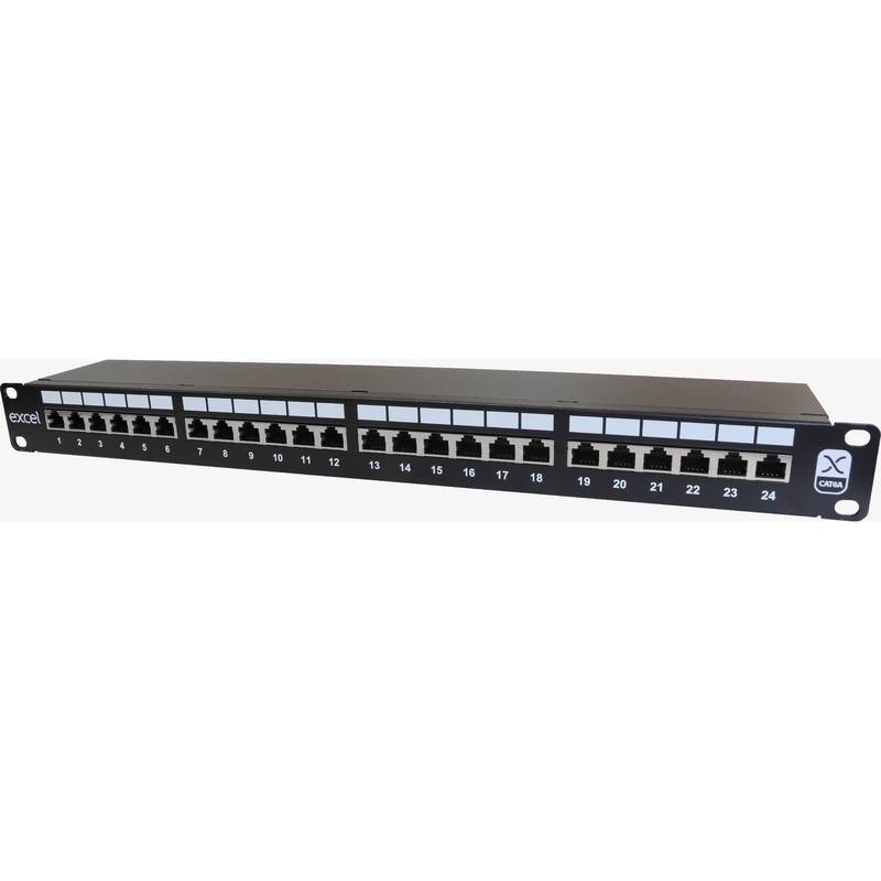 Cat6A 24 Port Screened Patch Panel 1U LSA Punch Down Black