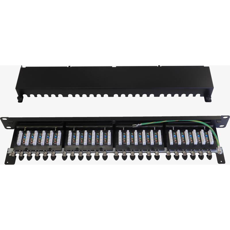 Cat6A 24 Port Screened Patch Panel 1U LSA Punch Down Black