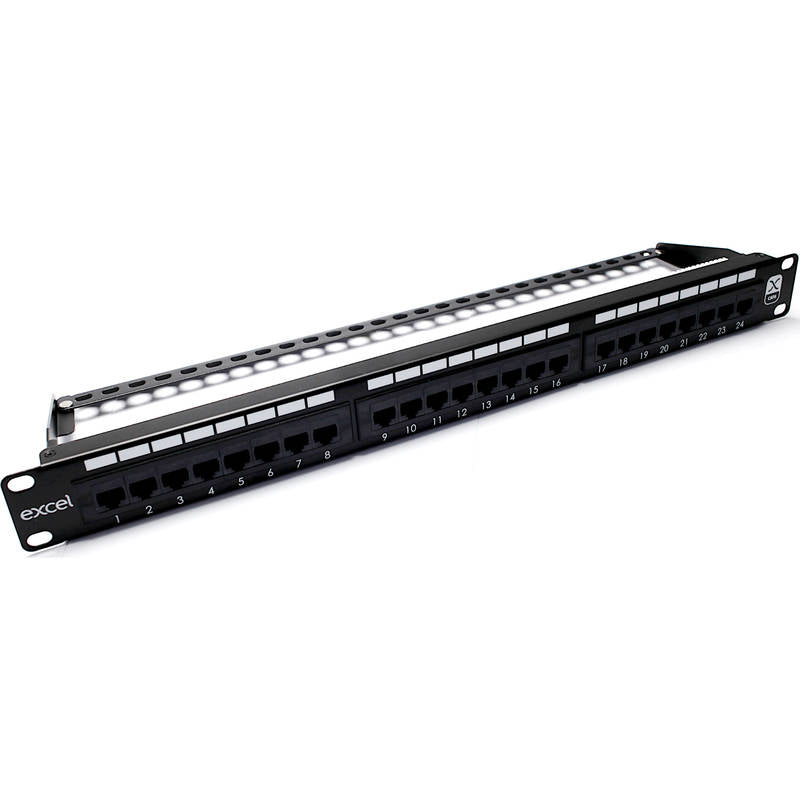 Excel Cat6 24 Port Unscreened Patch Panel 1U LSA Punch Down Black