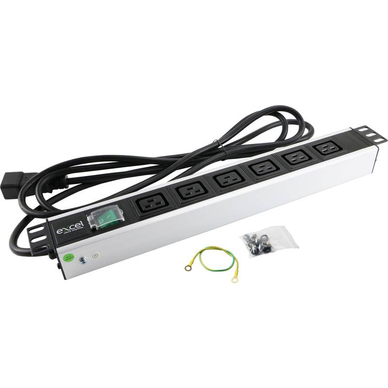 6 Way Horizontal PDU 6 x C19 Socket C20 Plug Switched