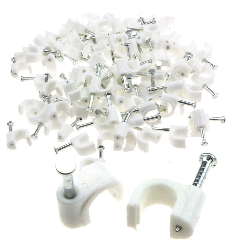 Round White 6mm Cable Clips Secure Fastenings Cables [100 Pack]