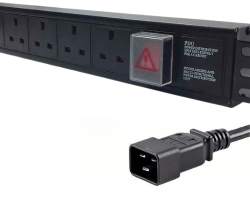 8 Way Vertical PDU 8 x UK Socket C20 Plug Switched