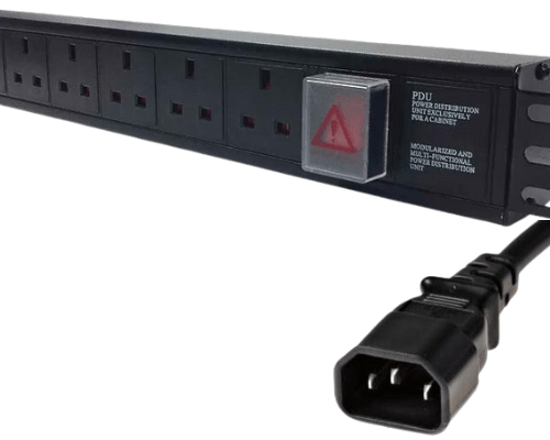 6 Way Horizontal PDU 6 x UK Socket C14 Plug Switched